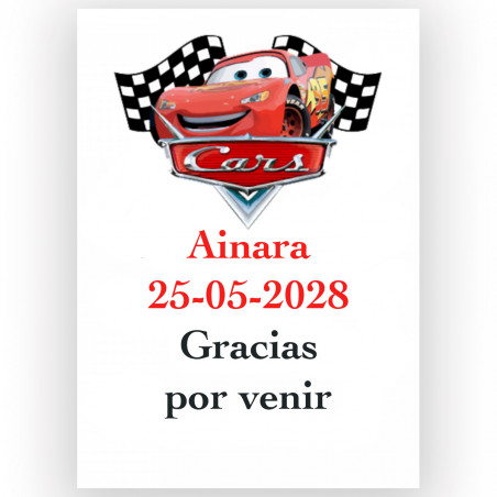 Cars, adhesivo personalizado para eventos infantiles 5x7cm