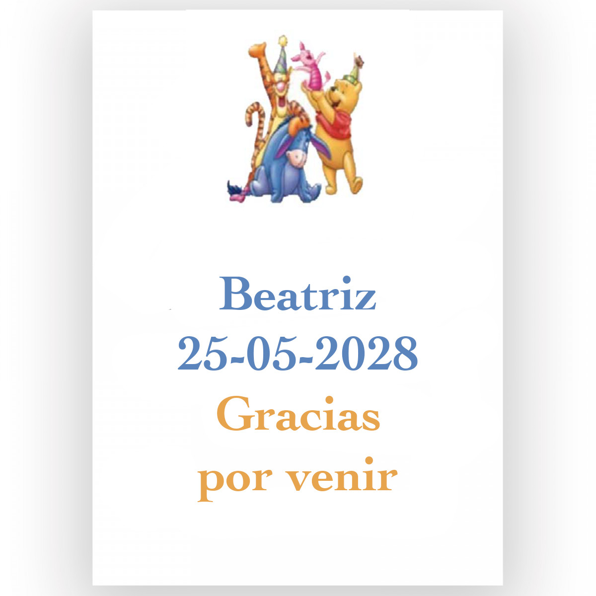 Winnie de Pooh, etiqueta adhesiva para eventos infantiles 5x7cm