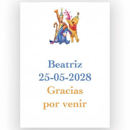 Winnie de Pooh, etiqueta adhesiva para eventos infantiles 5x7cm