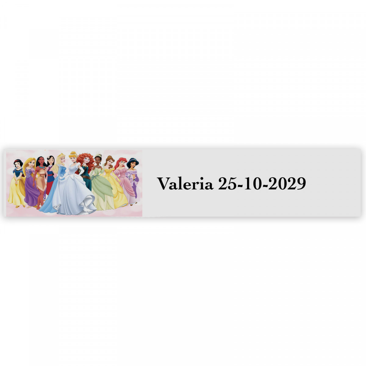 Princesas, etiqueta adhesiva con texto personalizable 5x1cm transparente