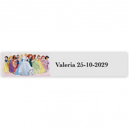 Princesas, etiqueta adhesiva con texto personalizable 5x1cm transparente
