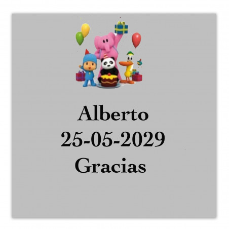 Pocoyó etiqueta adhesiva transparente 5x5cm para decoraciones infantiles