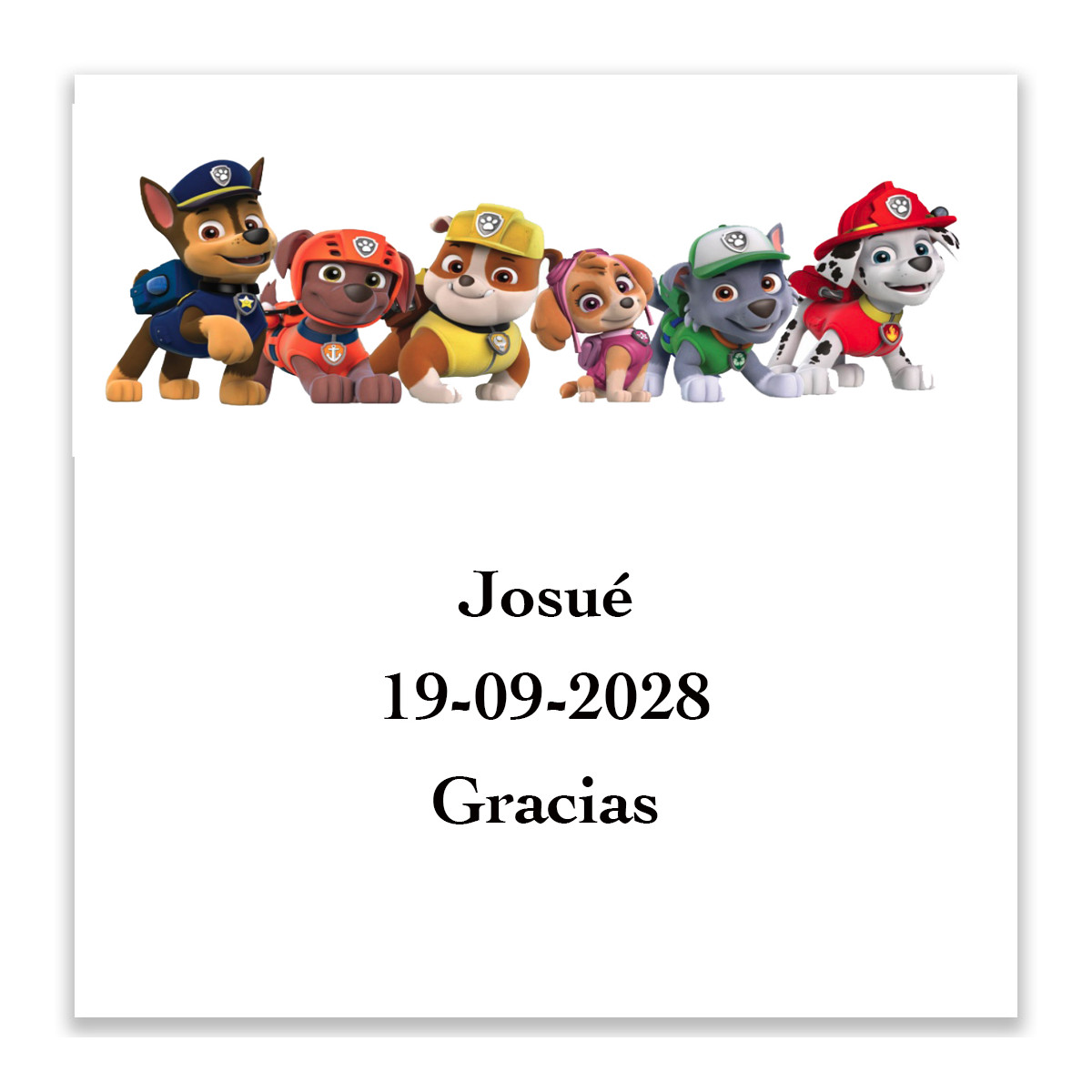 Patrulla Canina adhesivo personalizado 5x5cm para decoración infantil