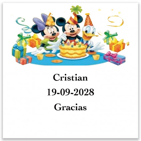 Disney adhesivo cumpleaños personalizado 5x5cm