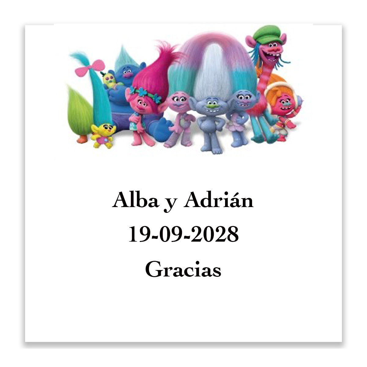 Trolls Adhesivo personalizado cuadrado 5x5cm