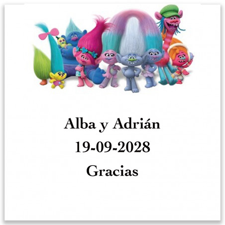 Trolls Adhesivo personalizado cuadrado 5x5cm