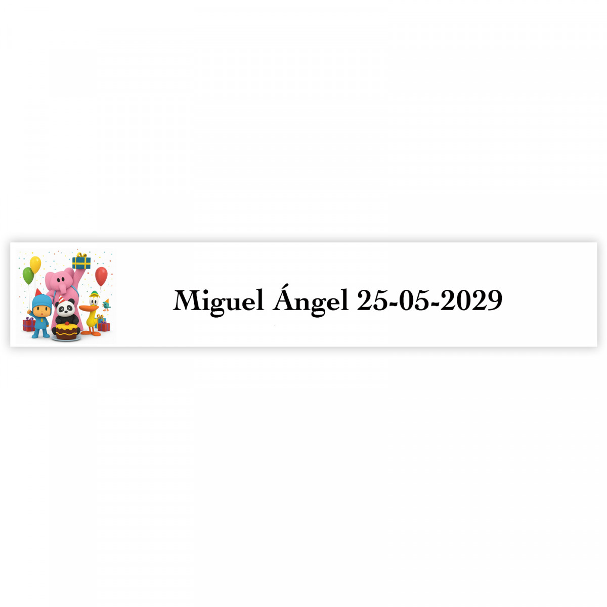Pocoyó etiqueta adhesiva personalizada 5x1cm para eventos