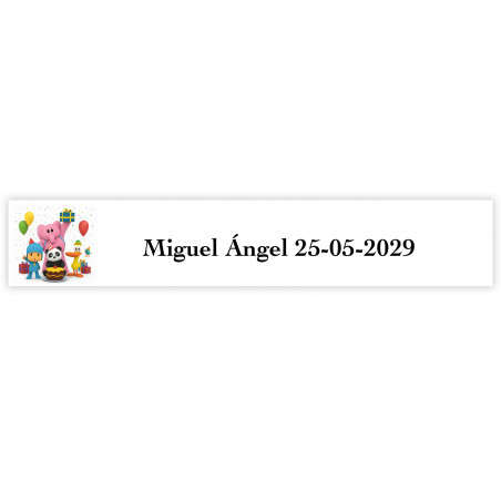 Pocoyó etiqueta adhesiva personalizada 5x1cm para eventos