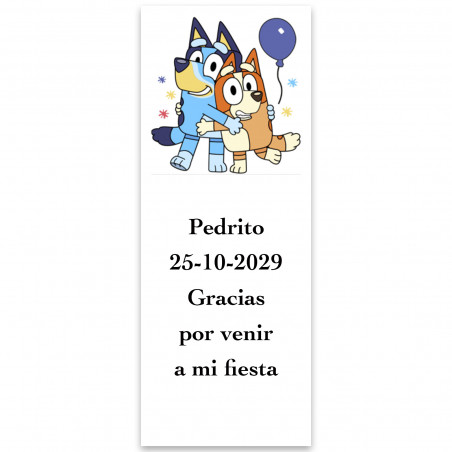 Bluey y Bingo en etiqueta adhesiva personalizada 5x13cm