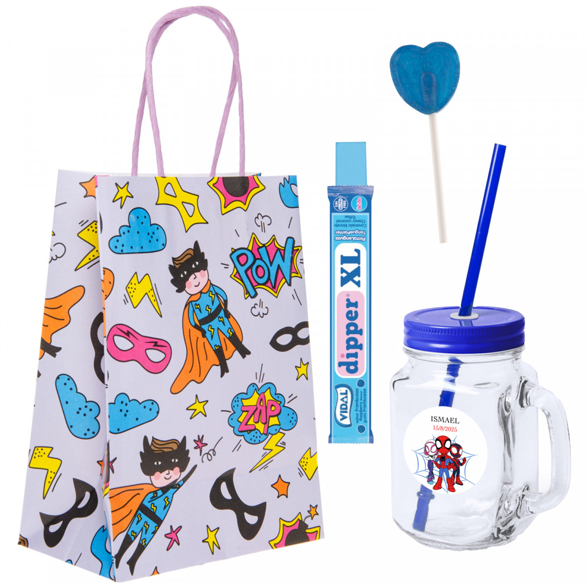 Spidey y su superequipo detalle infantil con jarra y chuches