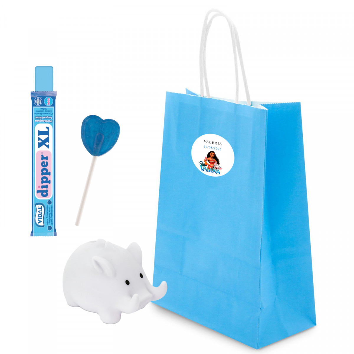 Vaiana Moana detalle infantil con hucha jabalí y chuches