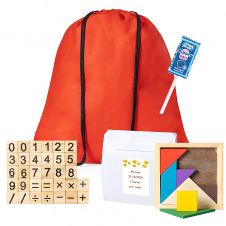 Emojis mochila con regalos de madera y chuche