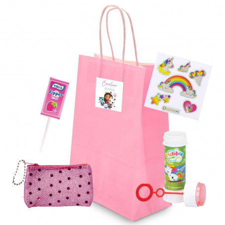 Gabby Gato detalle infantil con monedero pompero y pegatinas