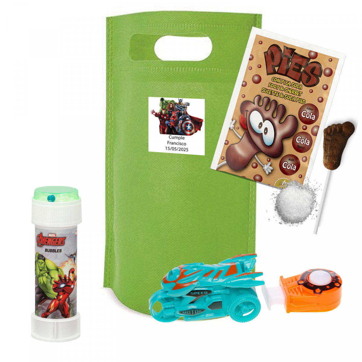 Avengers set de cumpleaños con pompero juguete y dulce