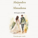 Tarjeta recordatorio 8x8 cm personalizada de novios con mensaje de agradecimiento