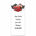 Cars, etiqueta adhesiva personalizada fondo blanco 13x5cm