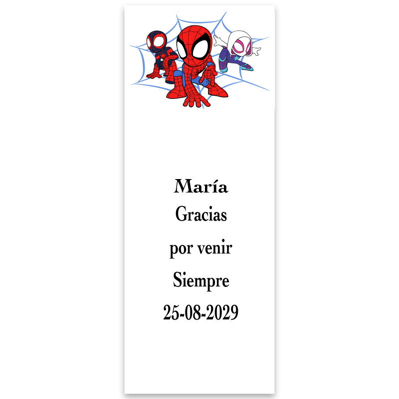 Spidey y su súperequipo etiquetas adhesivas personalizadas para eventos vertical 13x5cm
