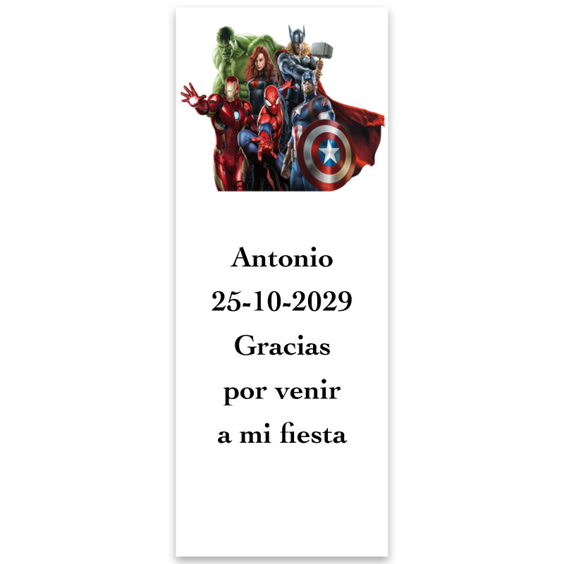 Avengers, etiqueta adhesiva personalizada vertical 13x5cm