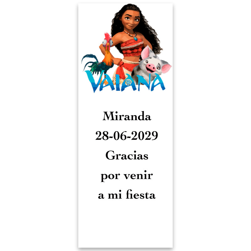 Vaiana Moana, adhesivo personalizado con texto editable 13x5cm