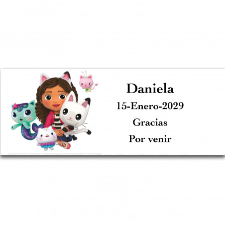 Gabby Gato adhesivo de 13x5cm horizontal para eventos infantiles