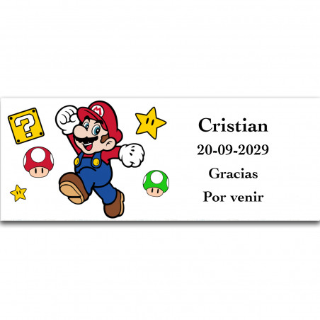 Súper Mario Bros etiqueta adhesiva editable 13x5cm