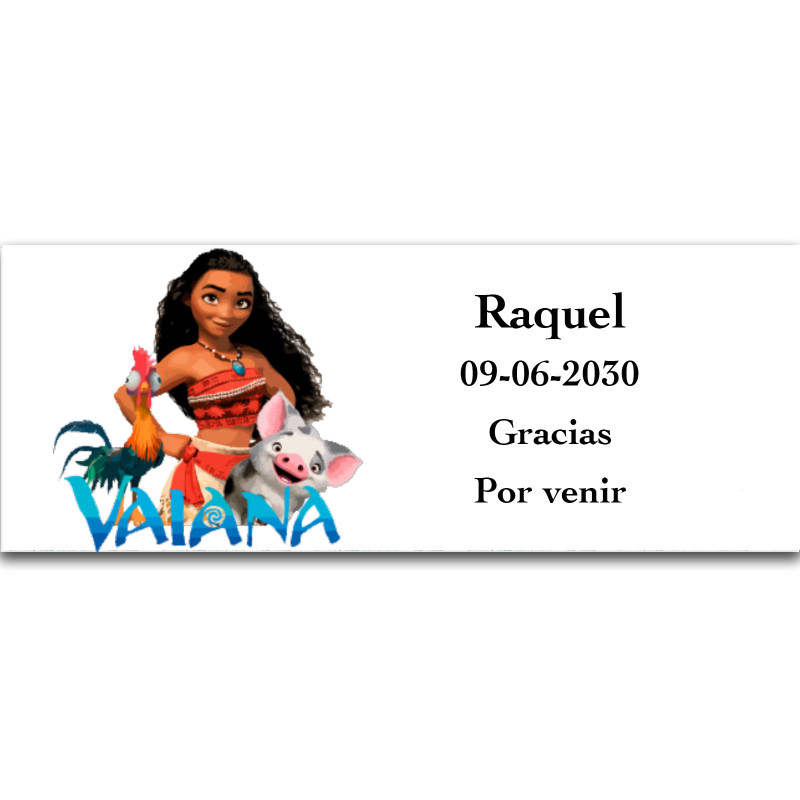 Vaiana Moana, etiqueta adhesiva con textos editables 13x5cm