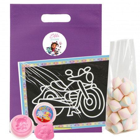 Gabby gato bolsa con detalles educativos infantiles y chuches