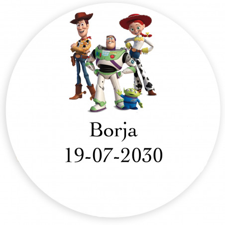 Toy Story adhesivo personalizado original con fondo blanco y 5cm