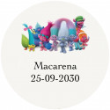 Trolls etiqueta adhesiva diseño infantil sobre fondo transparente 3cm