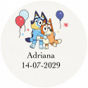 Bluey y bingo etiqueta adhesiva personalizada transparente 3cm