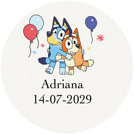 Bluey y bingo etiqueta adhesiva personalizada transparente 3cm