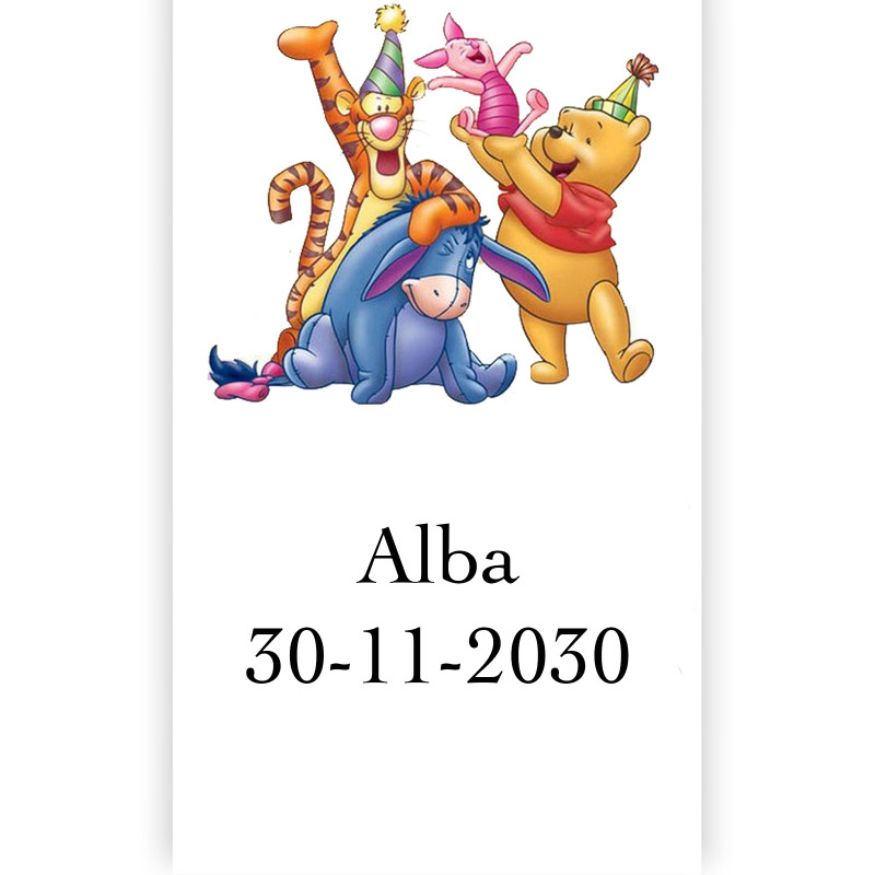 Winnie the pooh etiqueta adhesiva con fondo blanco 5x3cm editable