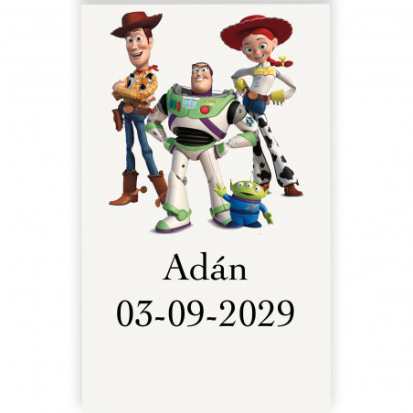 Toy story adhesivo con personalización 3x5cm transparente