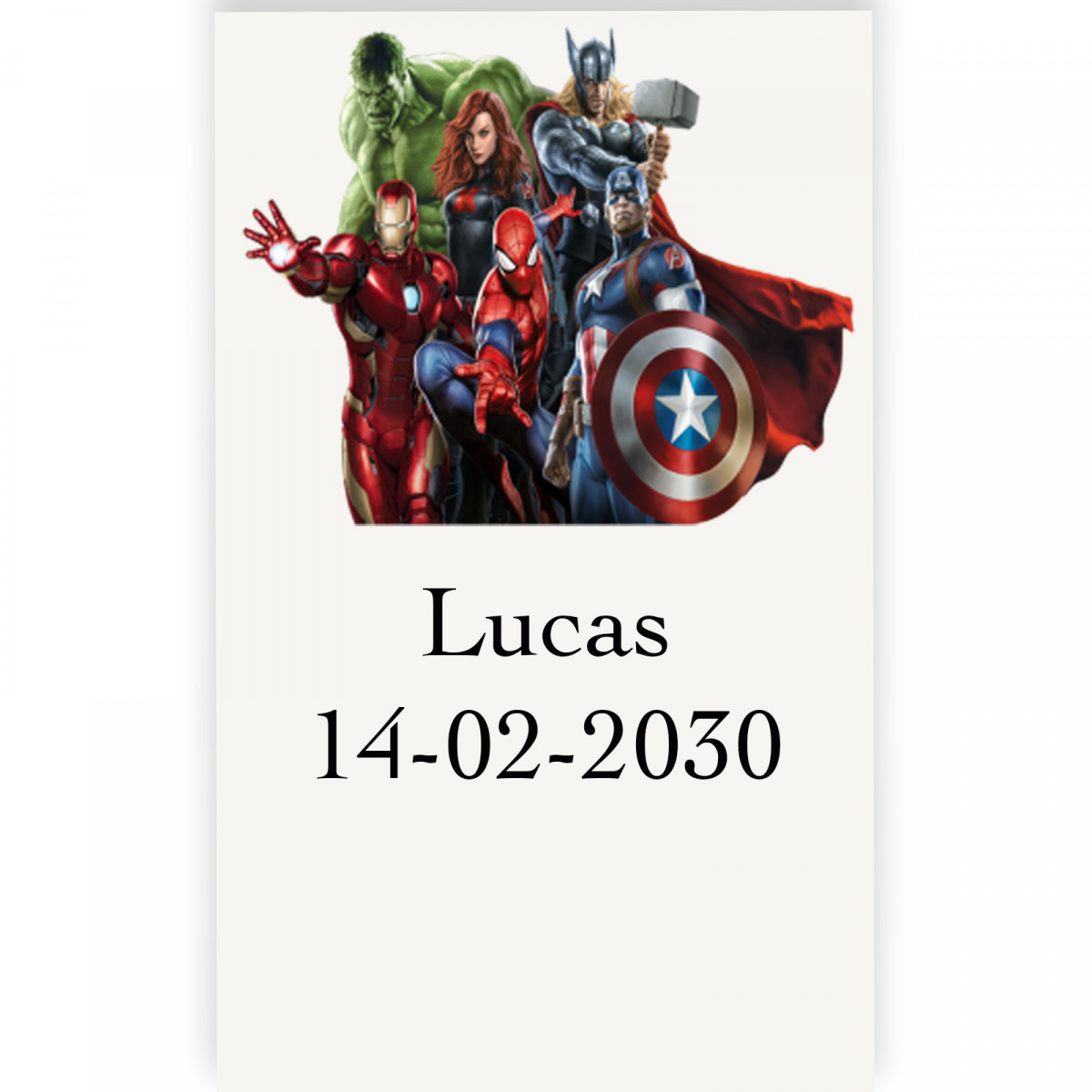 Avengers adhesivo temático personalizado 3x5cm transparente