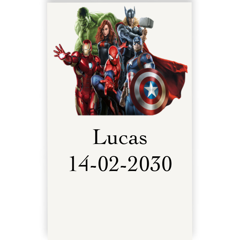 Avengers adhesivo temático personalizado 3x5cm transparente