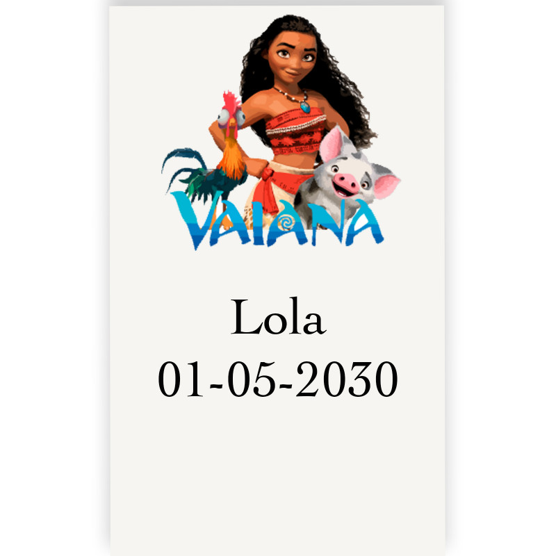 Vaiana moana adhesivo personalizado vertical transparente de 3x5cm