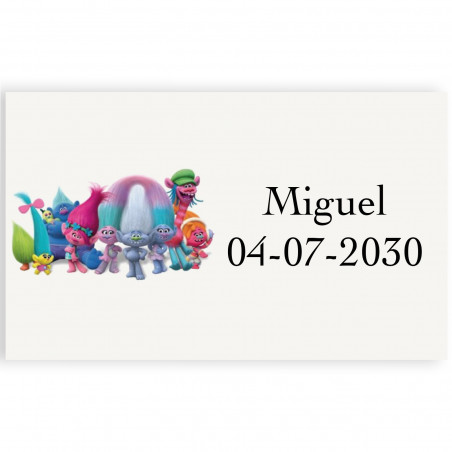 Trolls etiqueta adhesiva colorida con fondo transparente 3x5cm