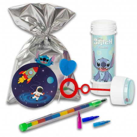 Stitch bolsa sorpresa con pompero accesorios papelería y piruleta pintalenguas