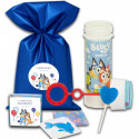 Bluey y Bingo, pack de fiesta con pompero y juego de memoria