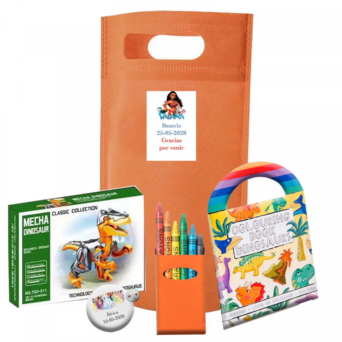 Vaiana Moana, bolsa piñata con juego de construcción y libro para colorear