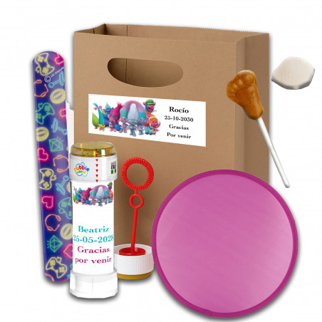 Trolls pack de detalles personalizado para cumpleaños, bautizos y comuniones