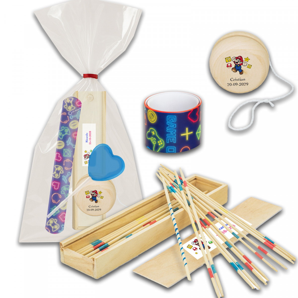 Mario Bros, pack de regalos para invitados con temática personalizado