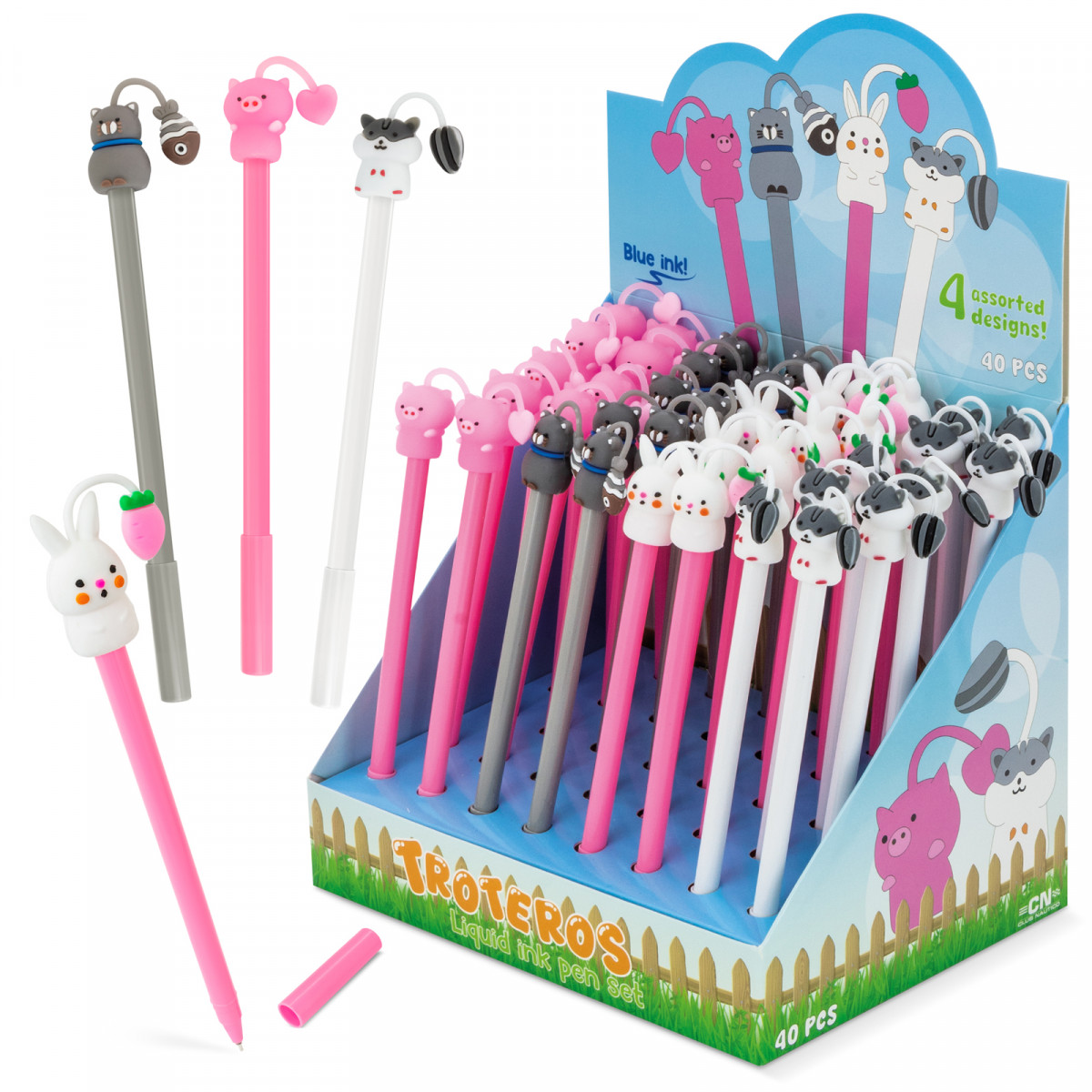 Pack 40 unidades, bolígrafos kawaii animales