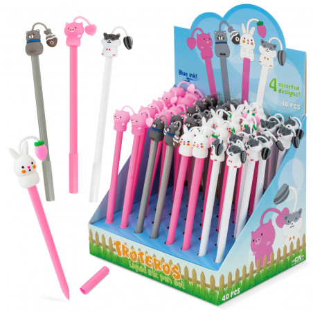 Pack 40 unidades, bolígrafos kawaii animales