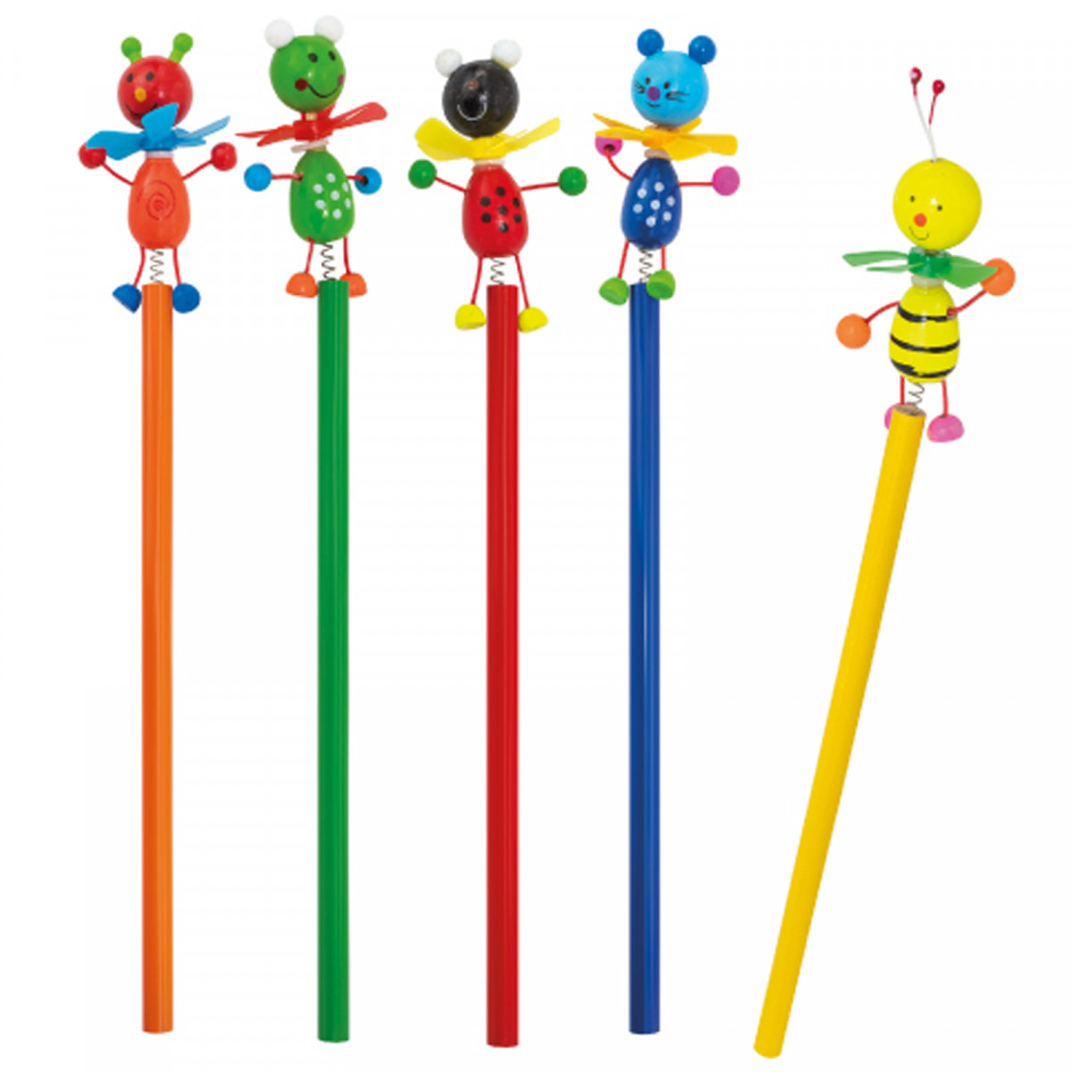Set de 5 lápices de madera con figuras de animales articulados