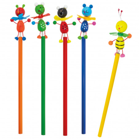 Set de 5 lápices de madera con figuras de animales articulados