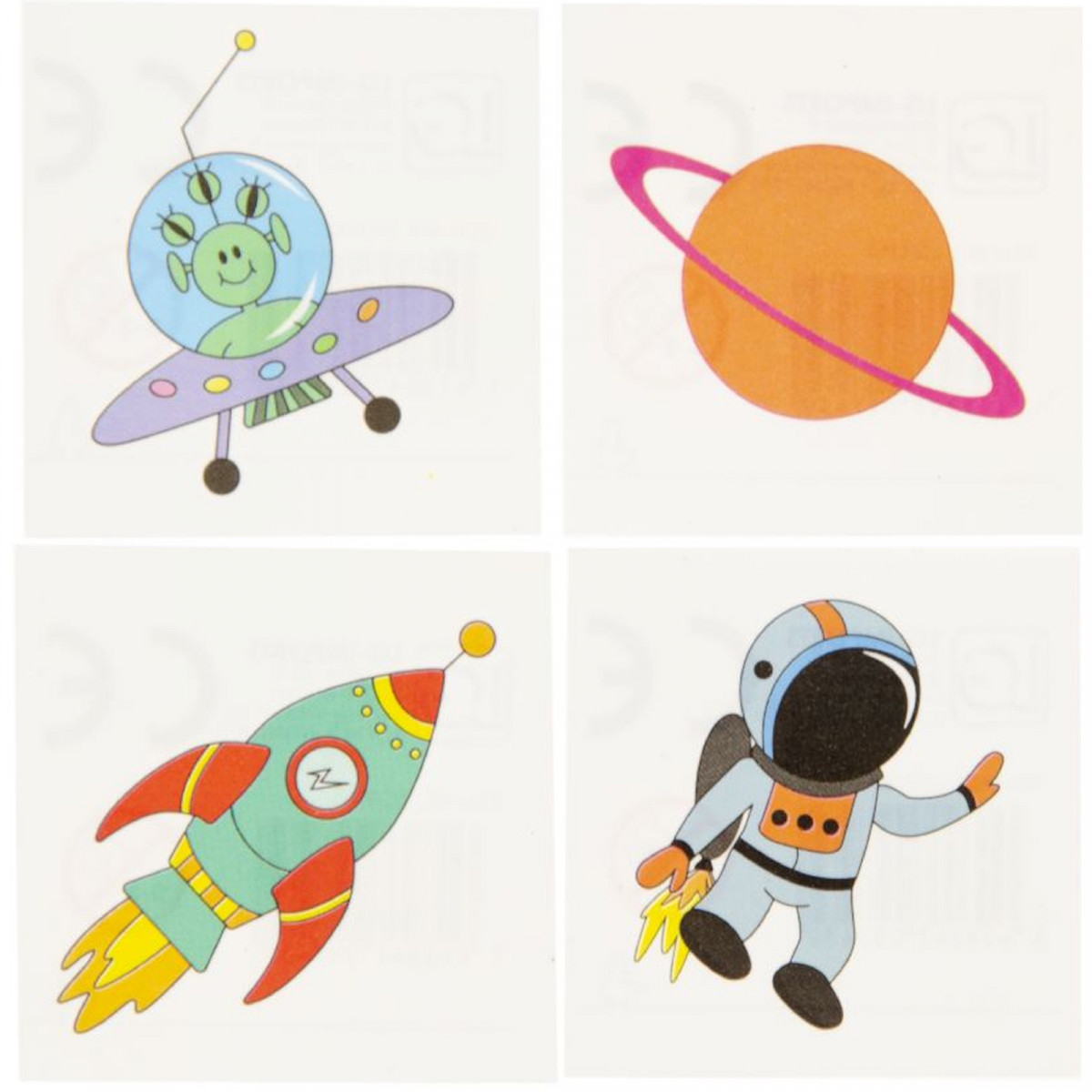Tatuaje espacial para fiestas infantiles de 5x5 cm con divertidos diseños