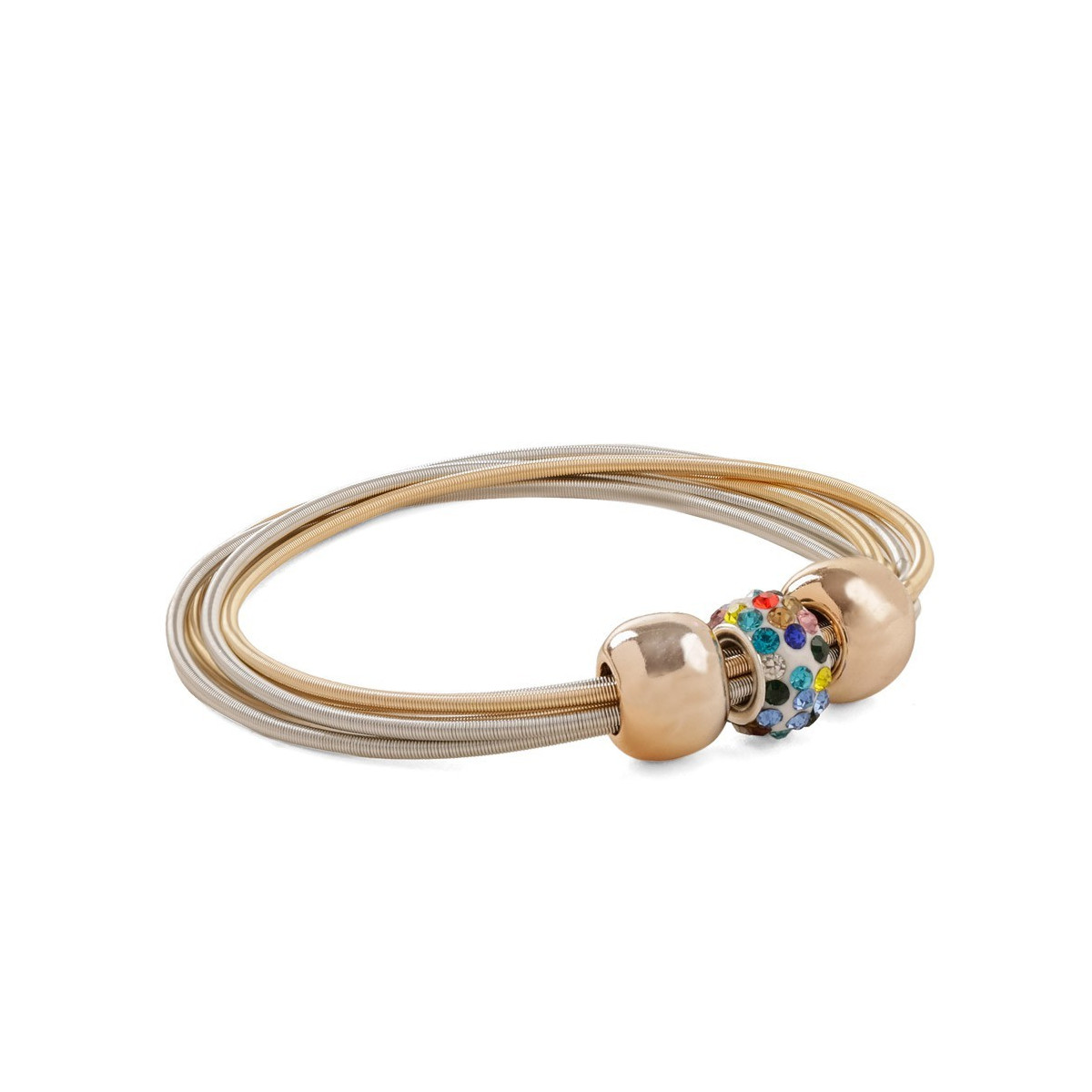 Pulsera elástica para mujer con abalorios dorados y brillantes Elegancia y comodidad en un solo accesorio
