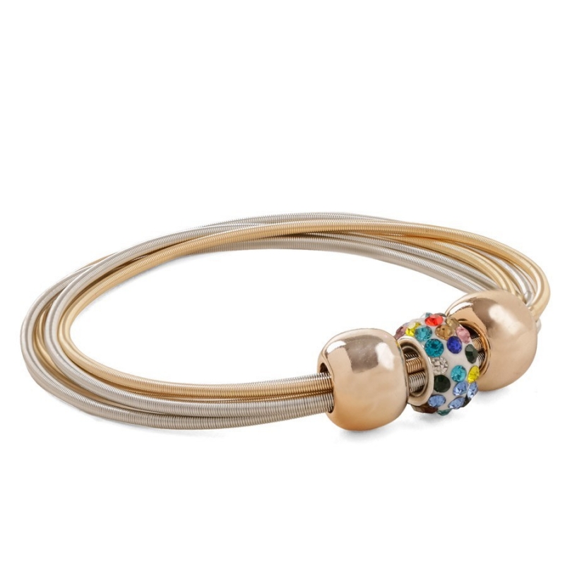Pulsera elástica para mujer con abalorios dorados y brillantes Elegancia y comodidad en un solo accesorio