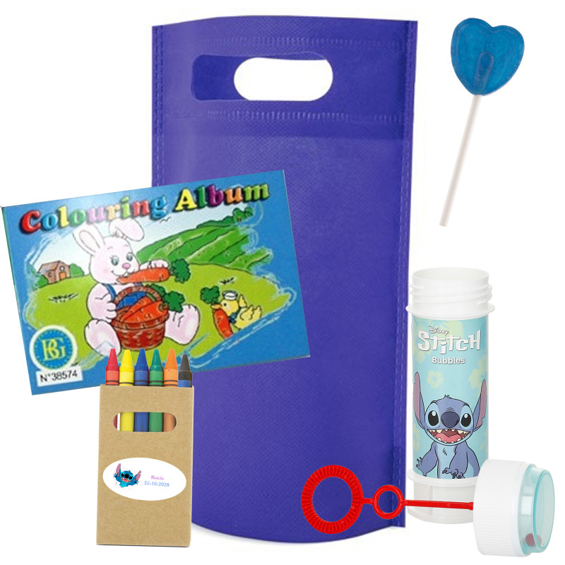 Stitch regalo infantil personalizado con libro pompero y chuche